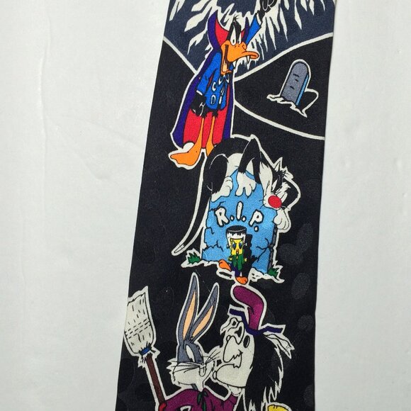 Vintage 1995 Looney Tunes Mania Halloween Mens Tie Silk Bugs Bunny Daffy Duck - Picture 4 of 9
